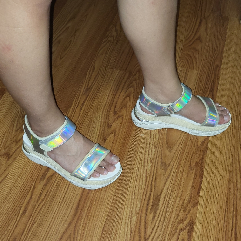Holographic/Irredescent Platform Sandals